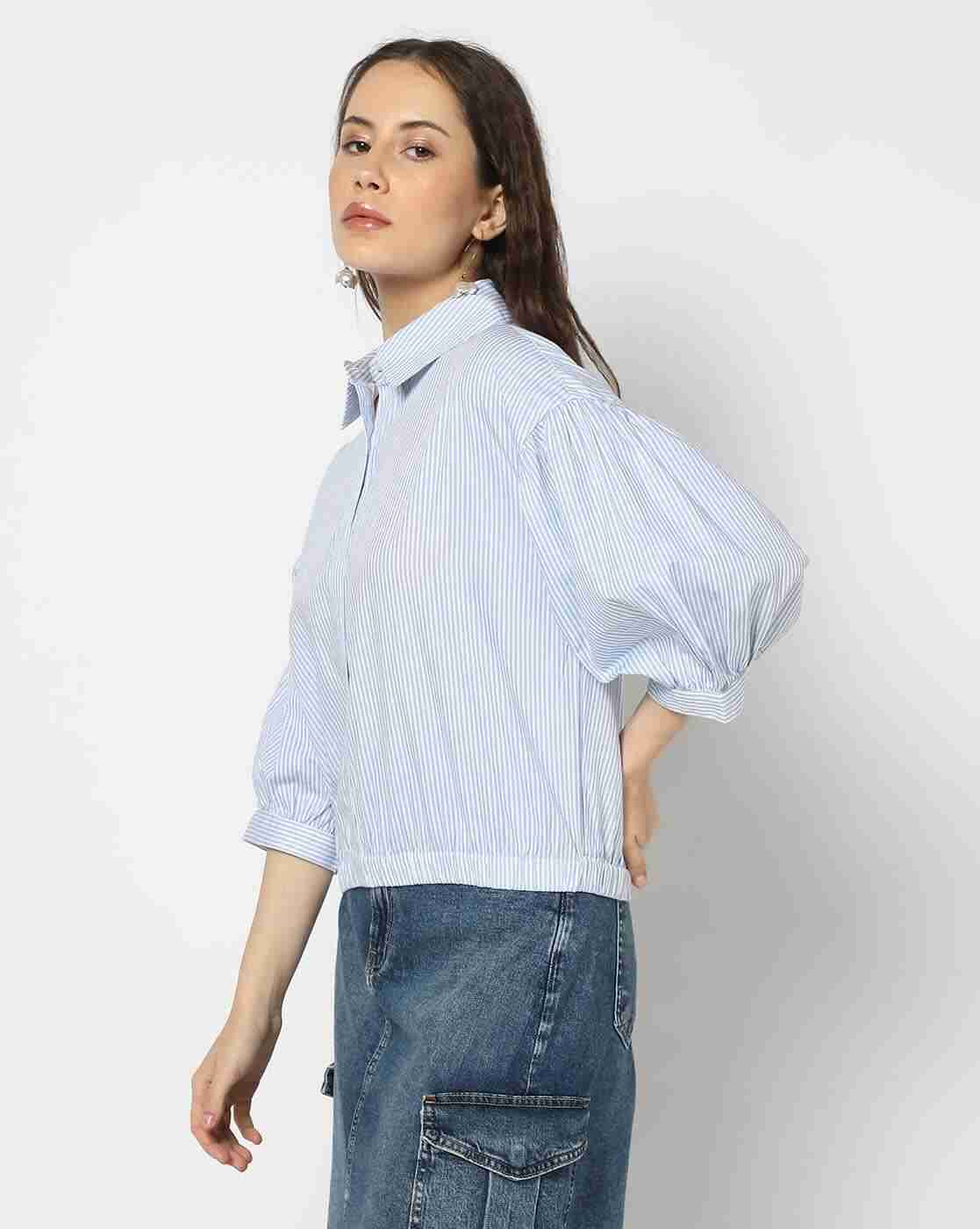 DNMX | Women Striped Regular Fit Shirt with Elasticated Waist|1