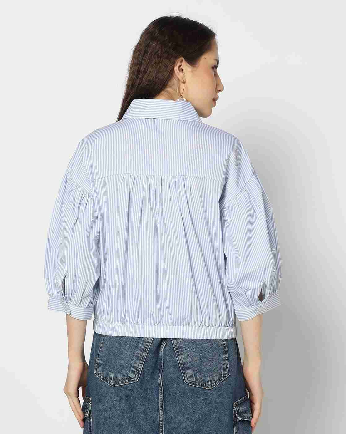 DNMX | Women Striped Regular Fit Shirt with Elasticated Waist|2