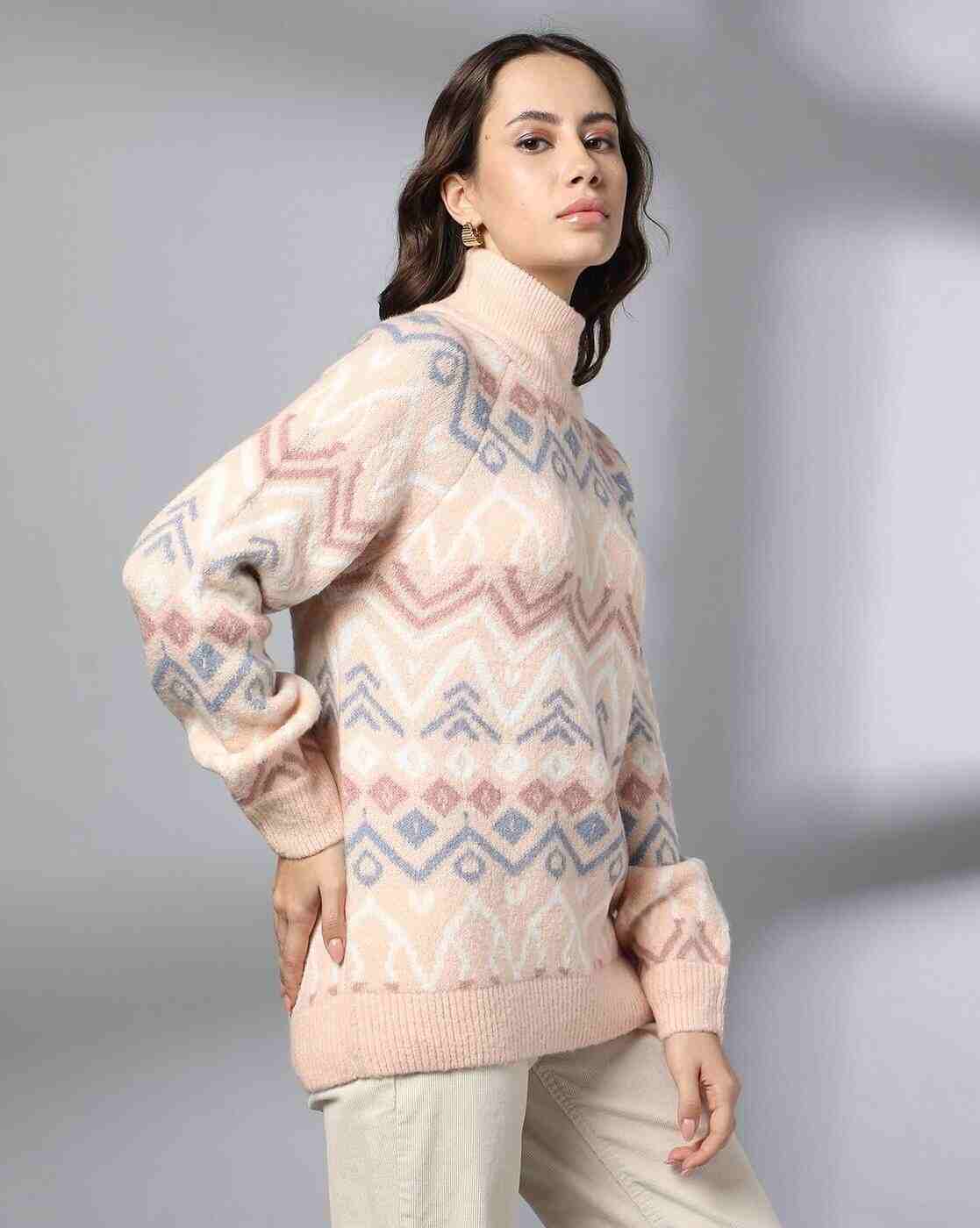 DNMX | Women Geometric Knit Regular Fit Pullover|1