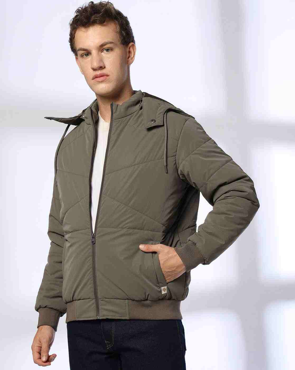 Men Quilted Regular Fit Jacket with Detachable Hood