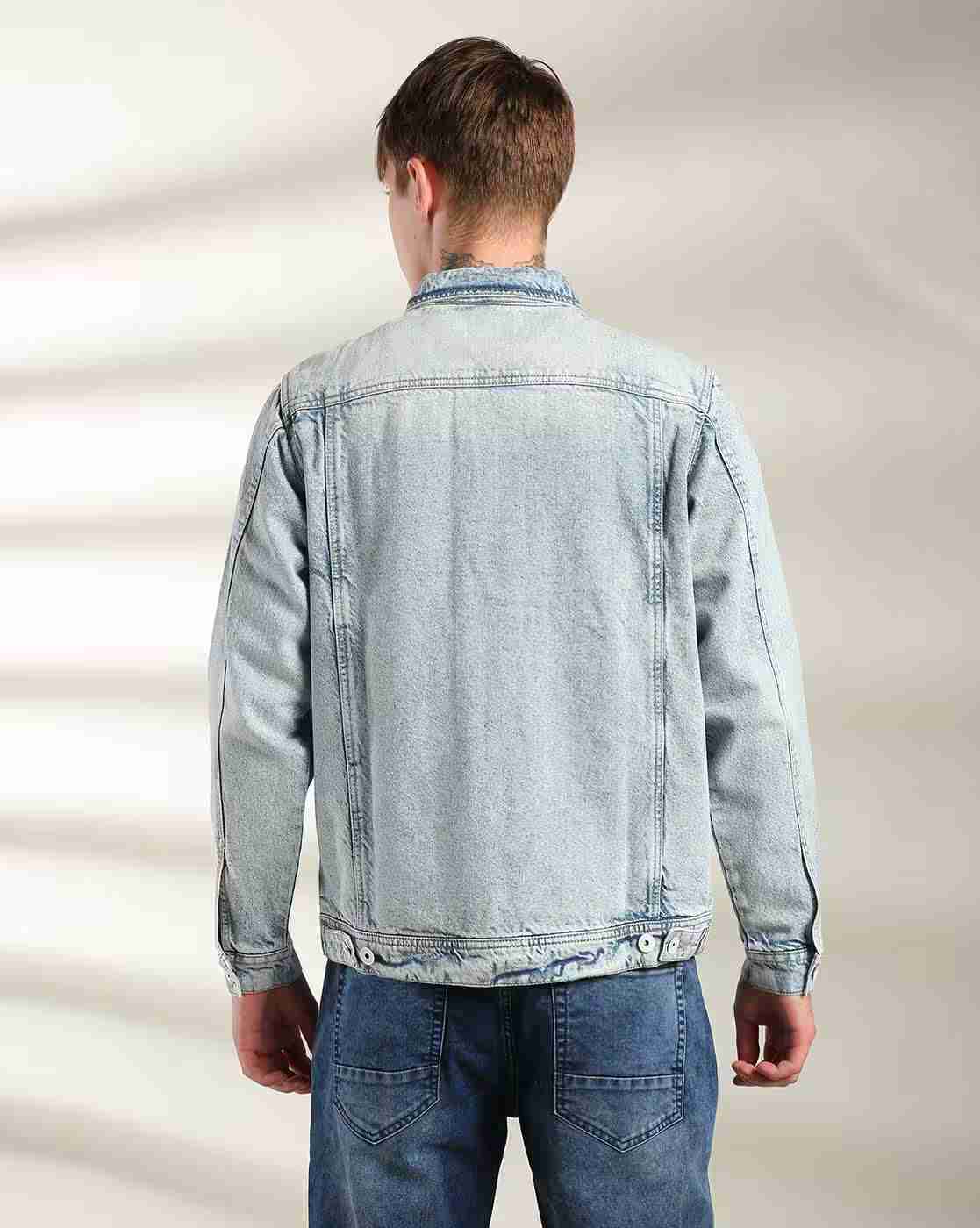 DNMX | Men Washed Regular Fit Denim Trucker Jacket|3