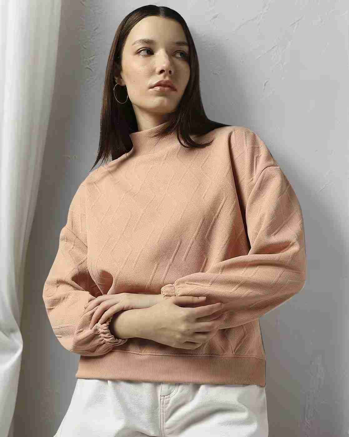 DNMX | Women Geometric-Knit Regular Fit Sweatshirt|0