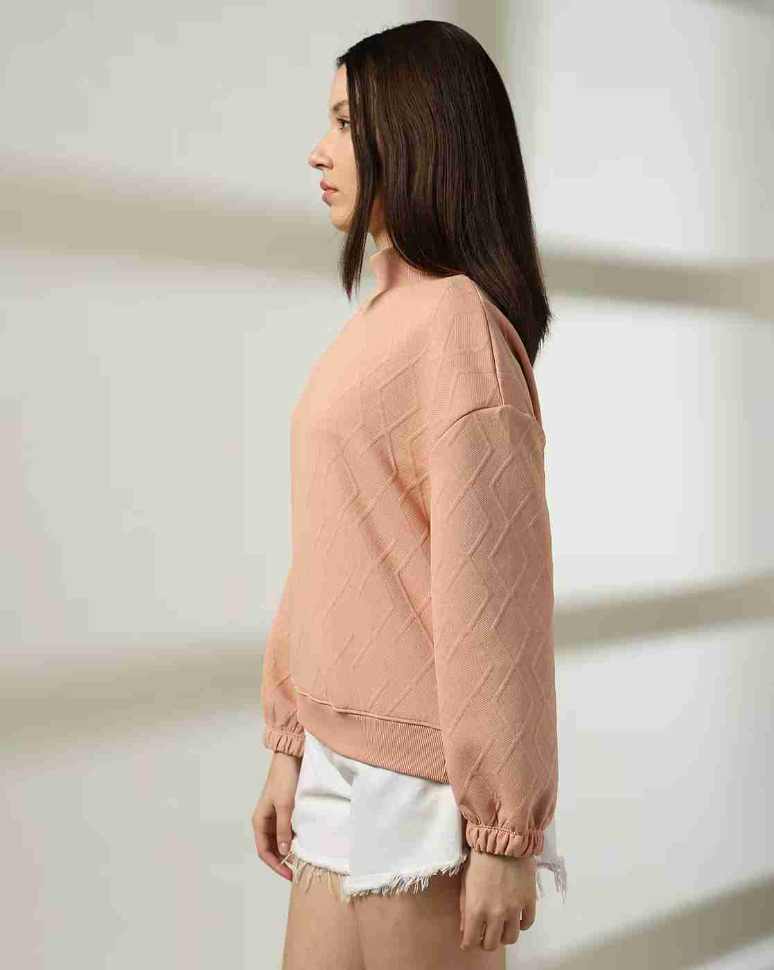 DNMX | Women Geometric-Knit Regular Fit Sweatshirt|1