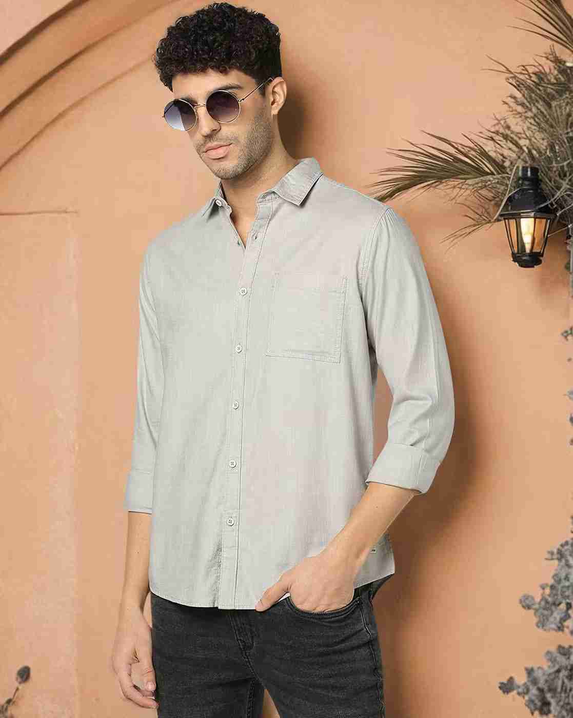Men Regular Fit Shirt with Patch Pocket
