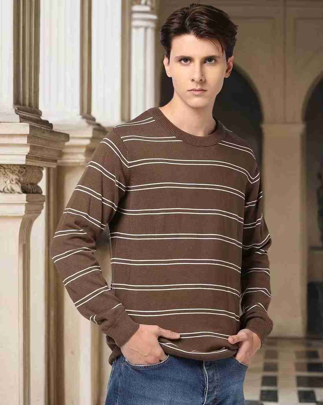 DNMX | Men Striped Regular Fit Crew-Neck T-Shirt|0