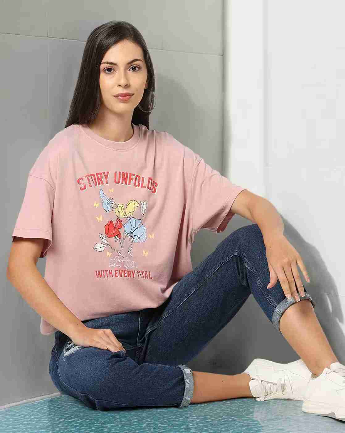 DNMX | Women Graphic Print Oversized Fit Crew-Neck T-Shirt|0