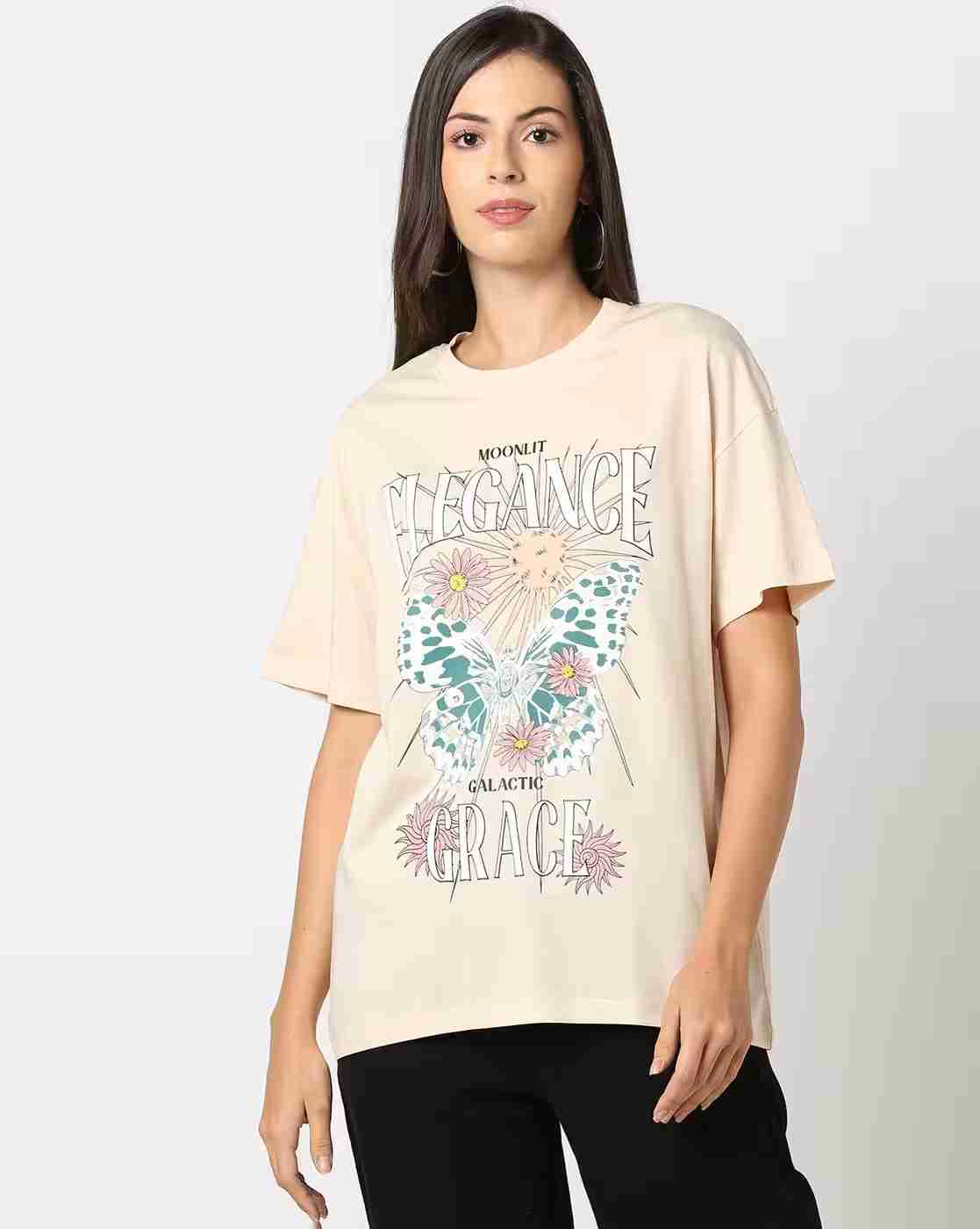 DNMX | Women Graphic Print Oversized Fit Crew-Neck T-Shirt|0