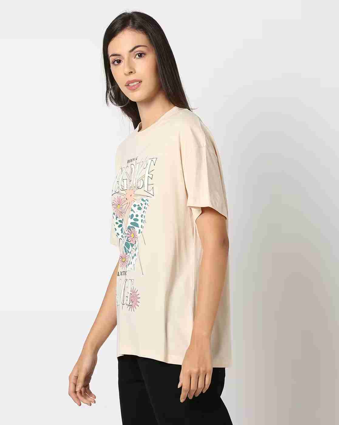 DNMX | Women Graphic Print Oversized Fit Crew-Neck T-Shirt|1