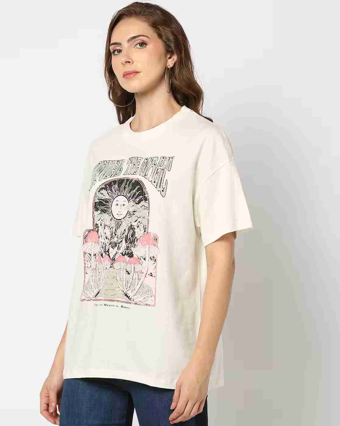 DNMX | Women Graphic Print Regular Fit Crew-Neck T-Shirt|0