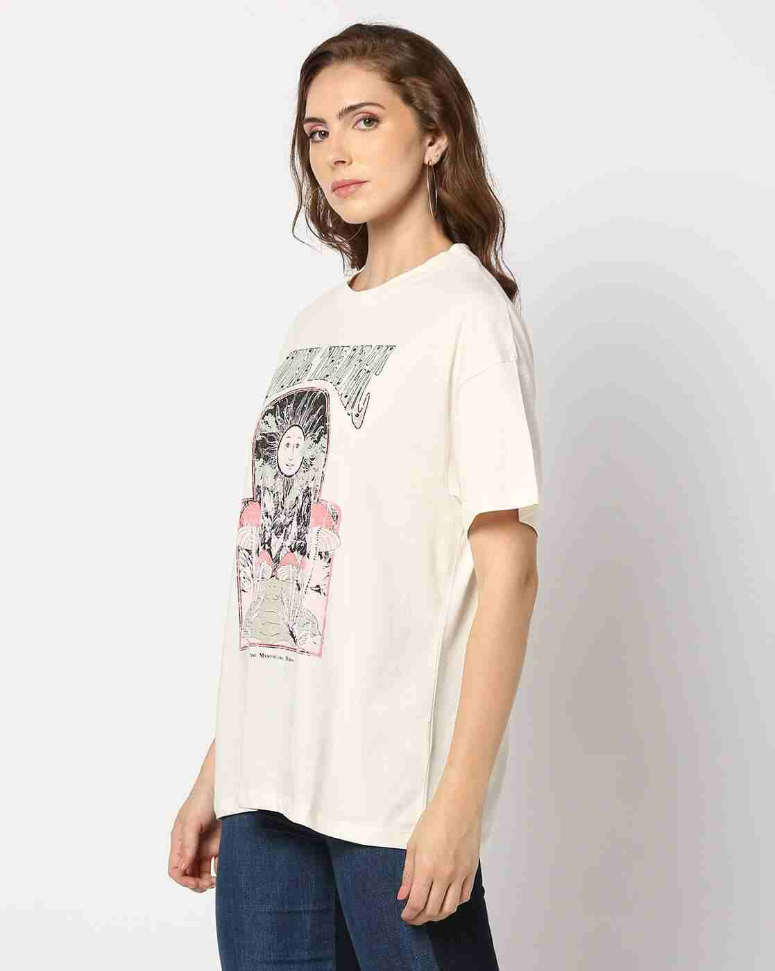 DNMX | Women Graphic Print Regular Fit Crew-Neck T-Shirt|1