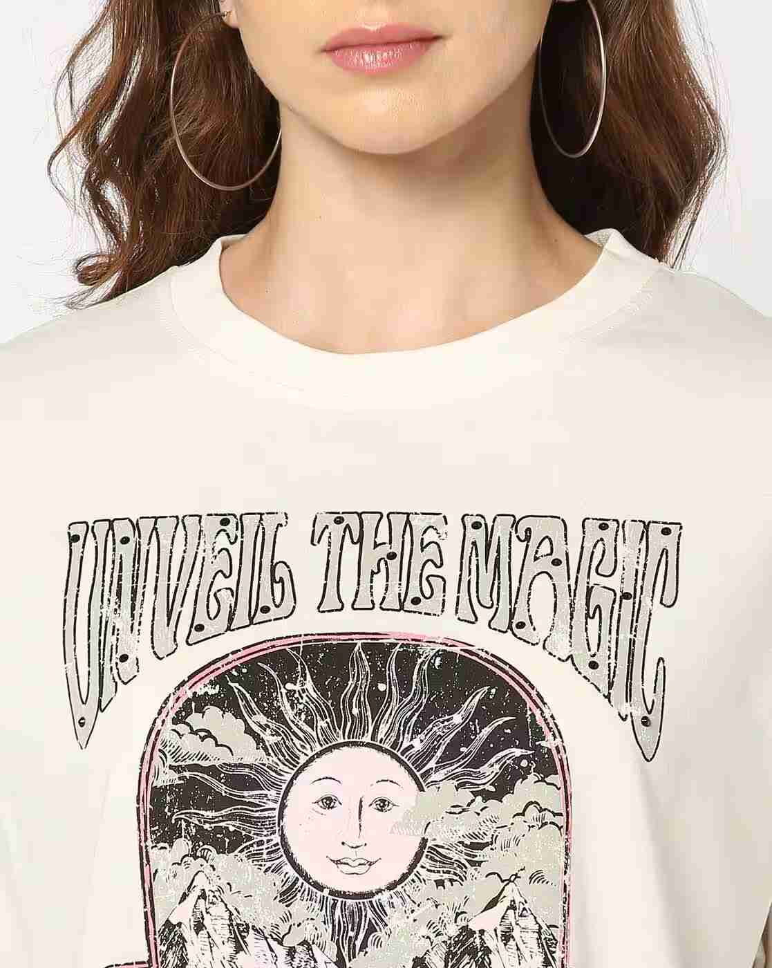 DNMX | Women Graphic Print Regular Fit Crew-Neck T-Shirt|3