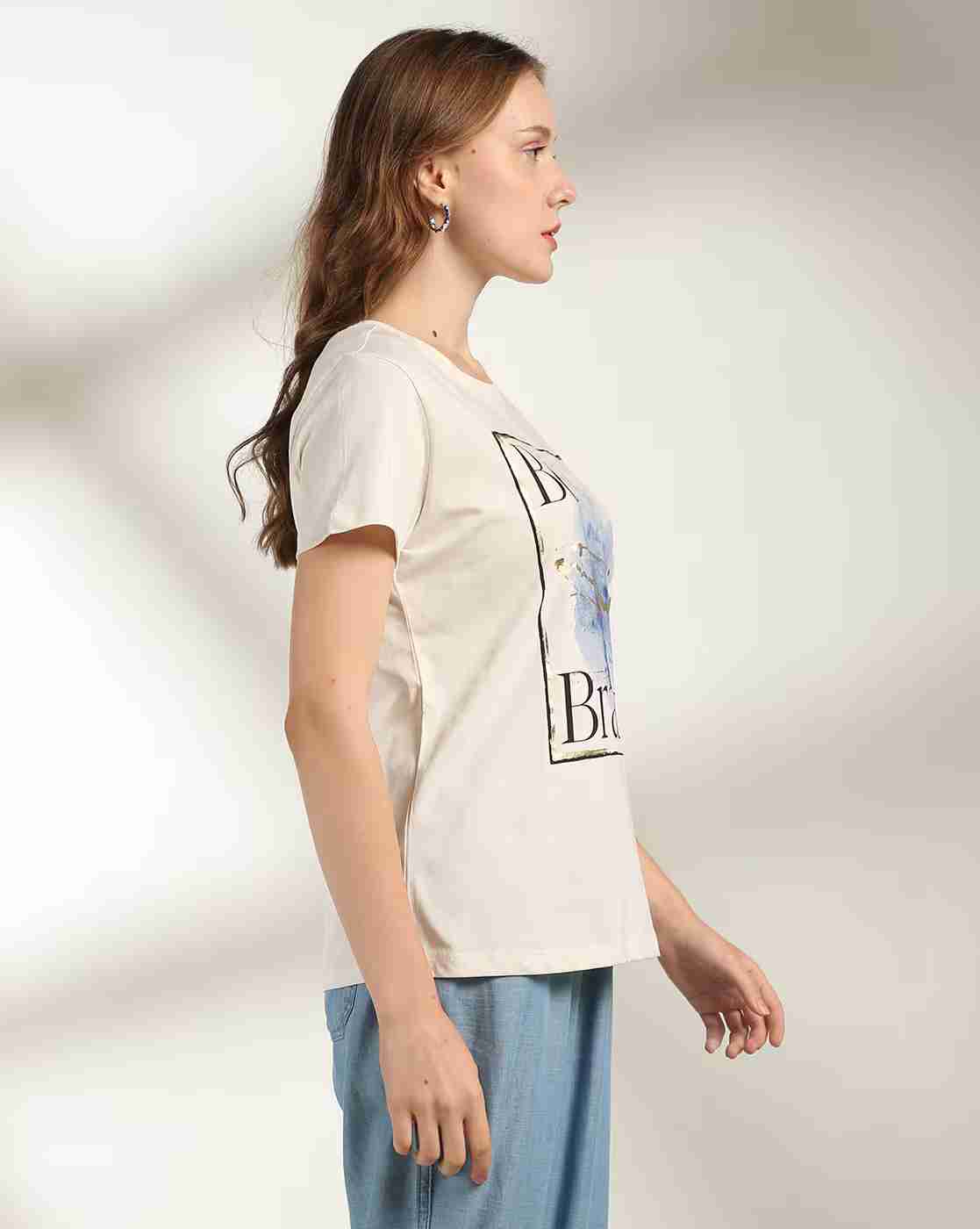 DNMX | Women Typographic Print Regular Fit Crew-Neck T-Shirt|2