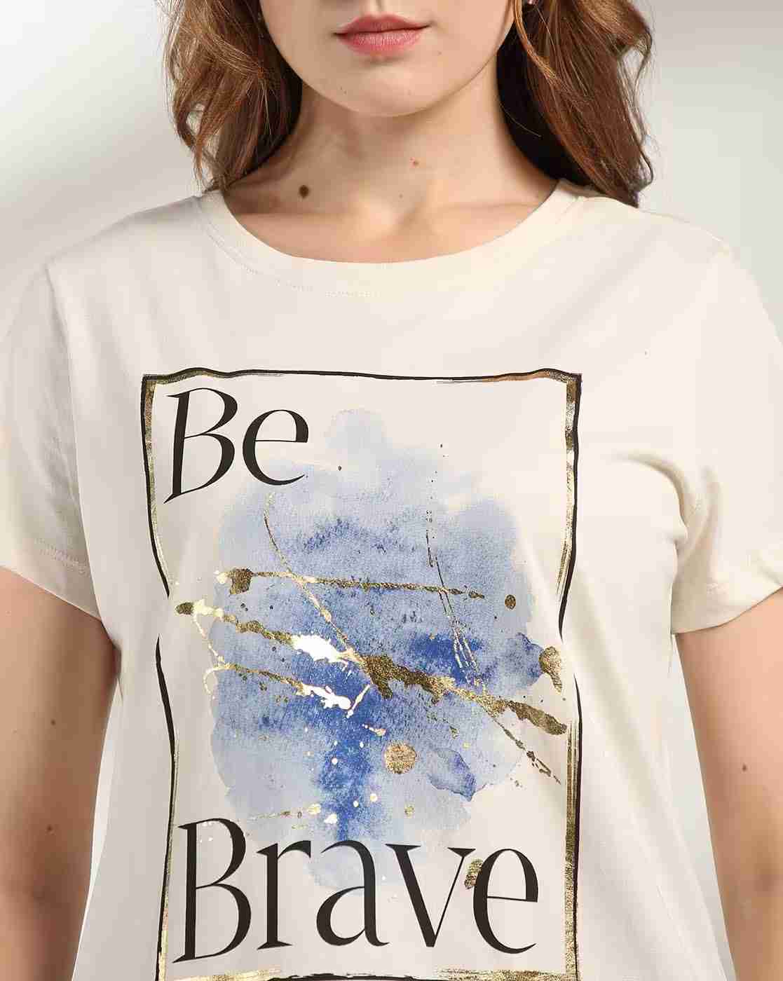 DNMX | Women Typographic Print Regular Fit Crew-Neck T-Shirt|4