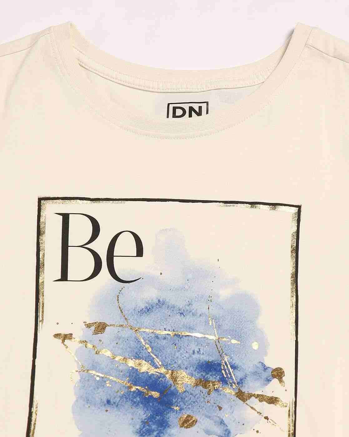 DNMX | Women Typographic Print Regular Fit Crew-Neck T-Shirt|5