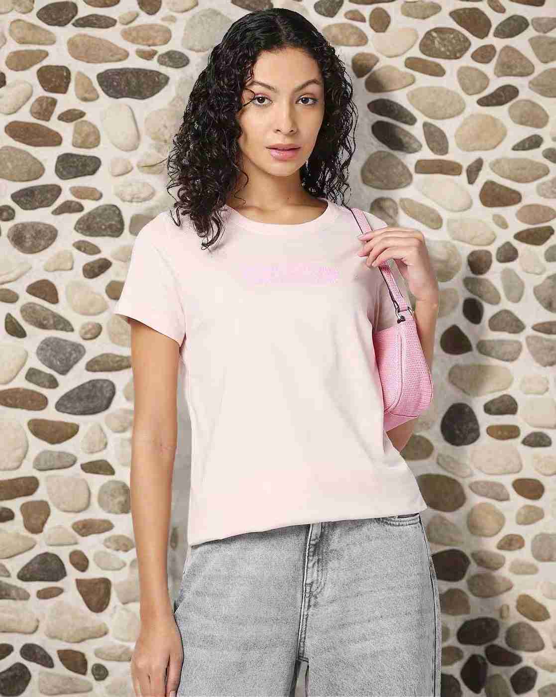 DNMX | Women Typographic Print Regular Fit Round-Neck T-Shirt|0