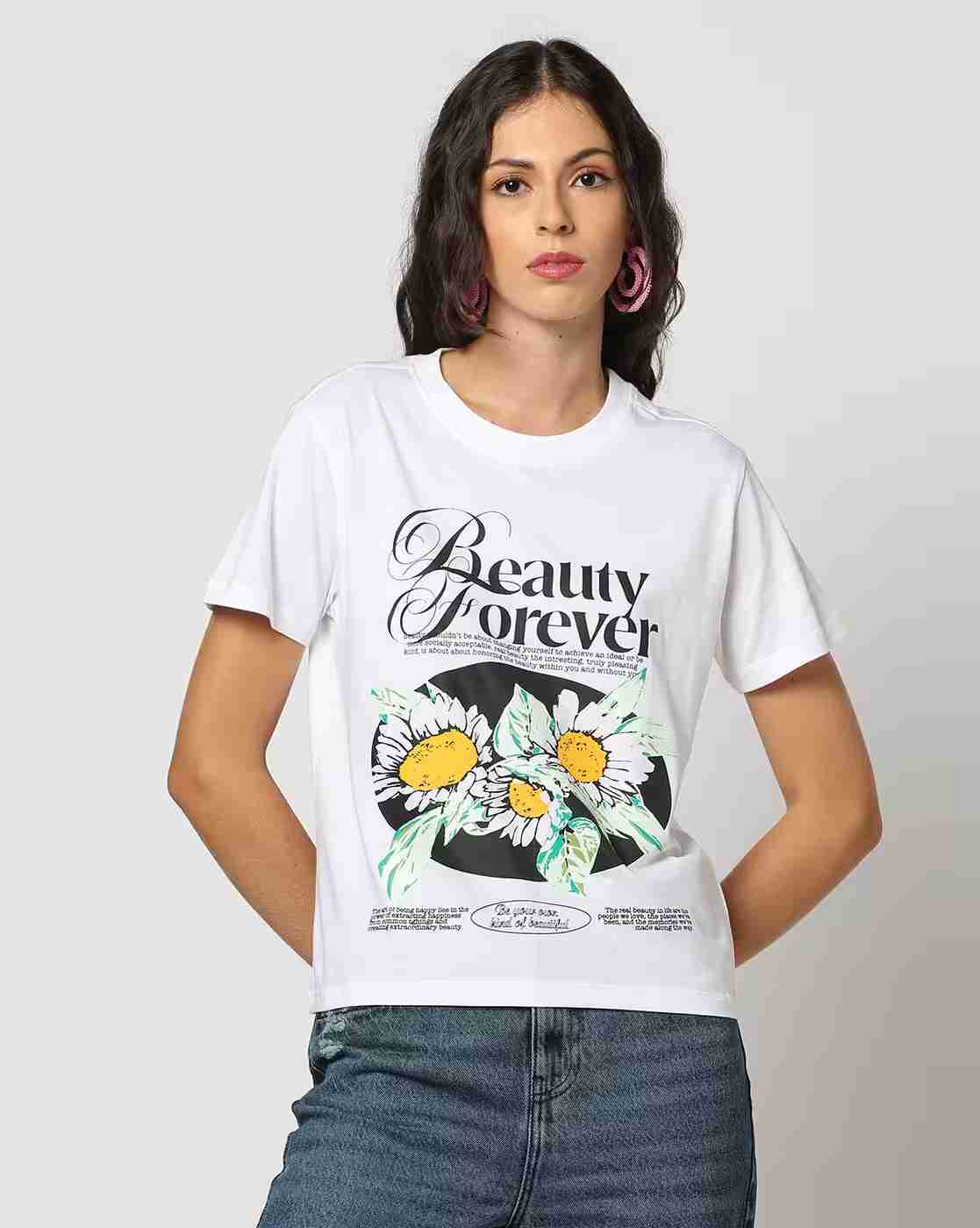DNMX | Women Graphic Print Boxy Fit Round-Neck T-Shirt|0