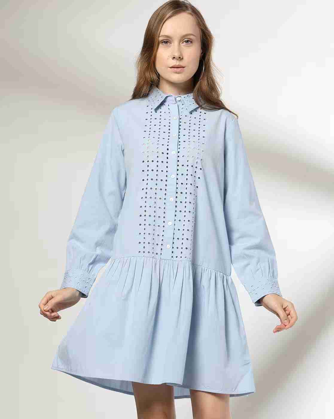 DNMX | Women Schiffli Embroidered Shirt Dress|0