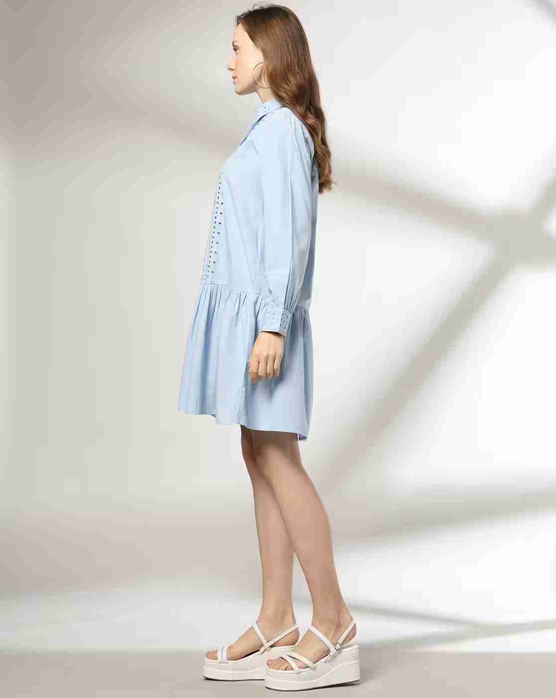 DNMX | Women Schiffli Embroidered Shirt Dress|1