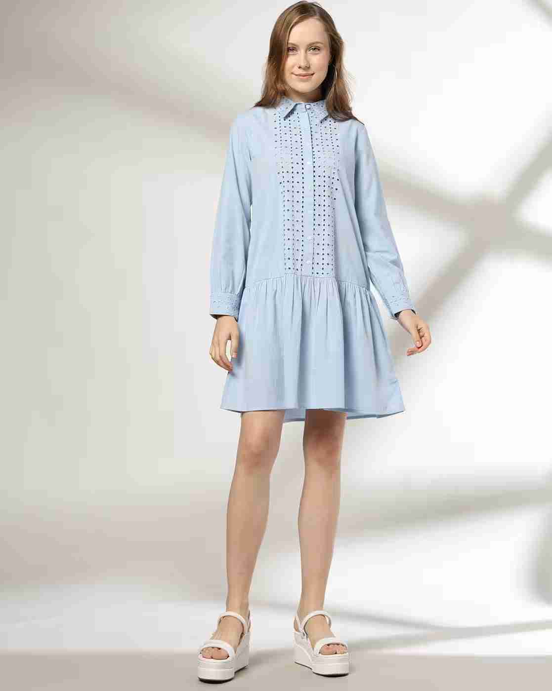 DNMX | Women Schiffli Embroidered Shirt Dress|3