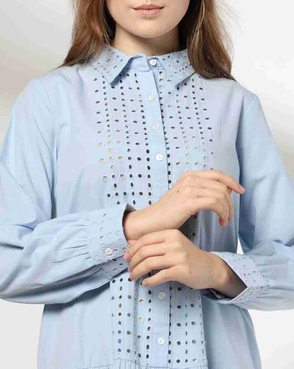 DNMX | Women Schiffli Embroidered Shirt Dress|4