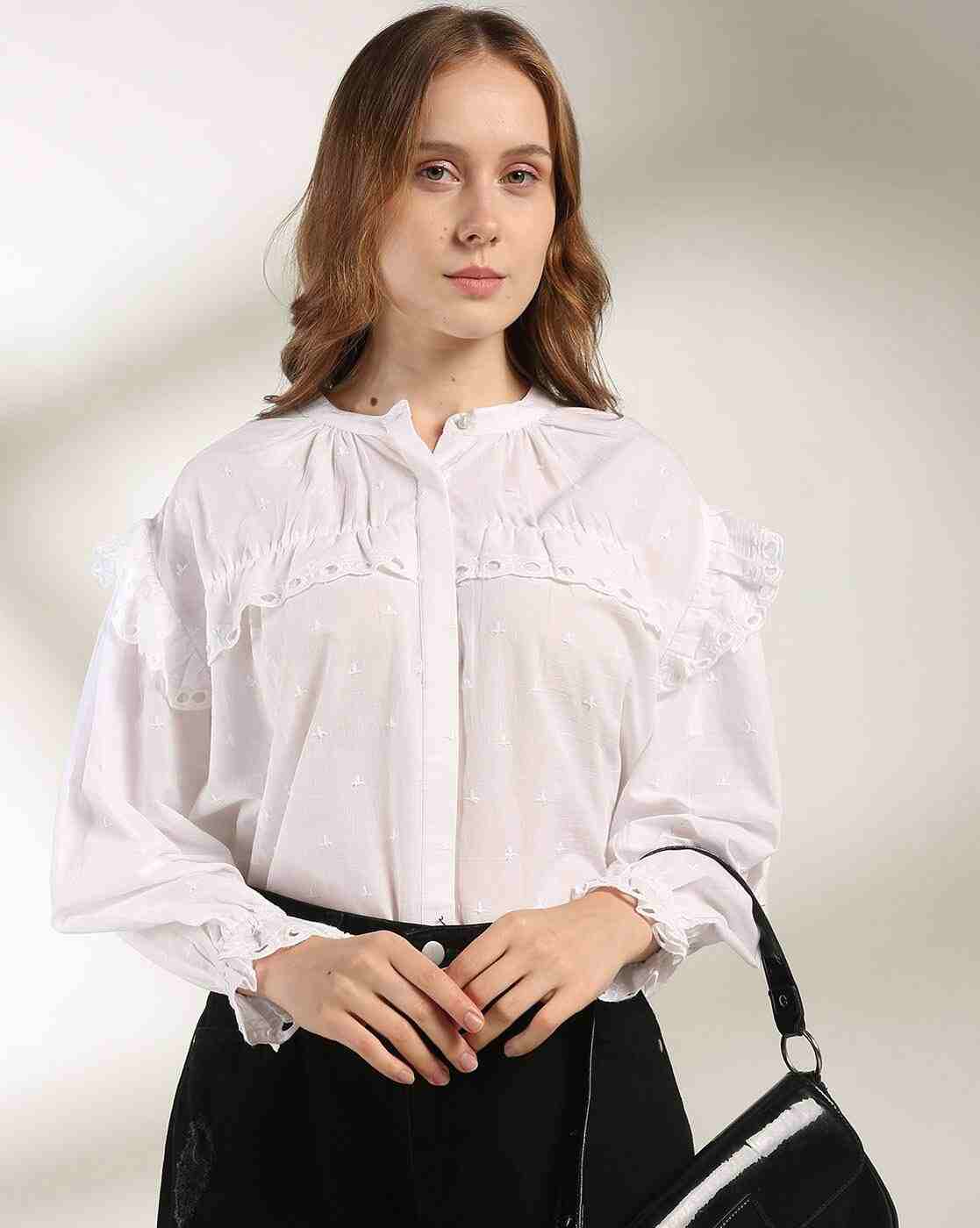DNMX | Women Embroidered Relaxed Fit Cotton Shirt|0