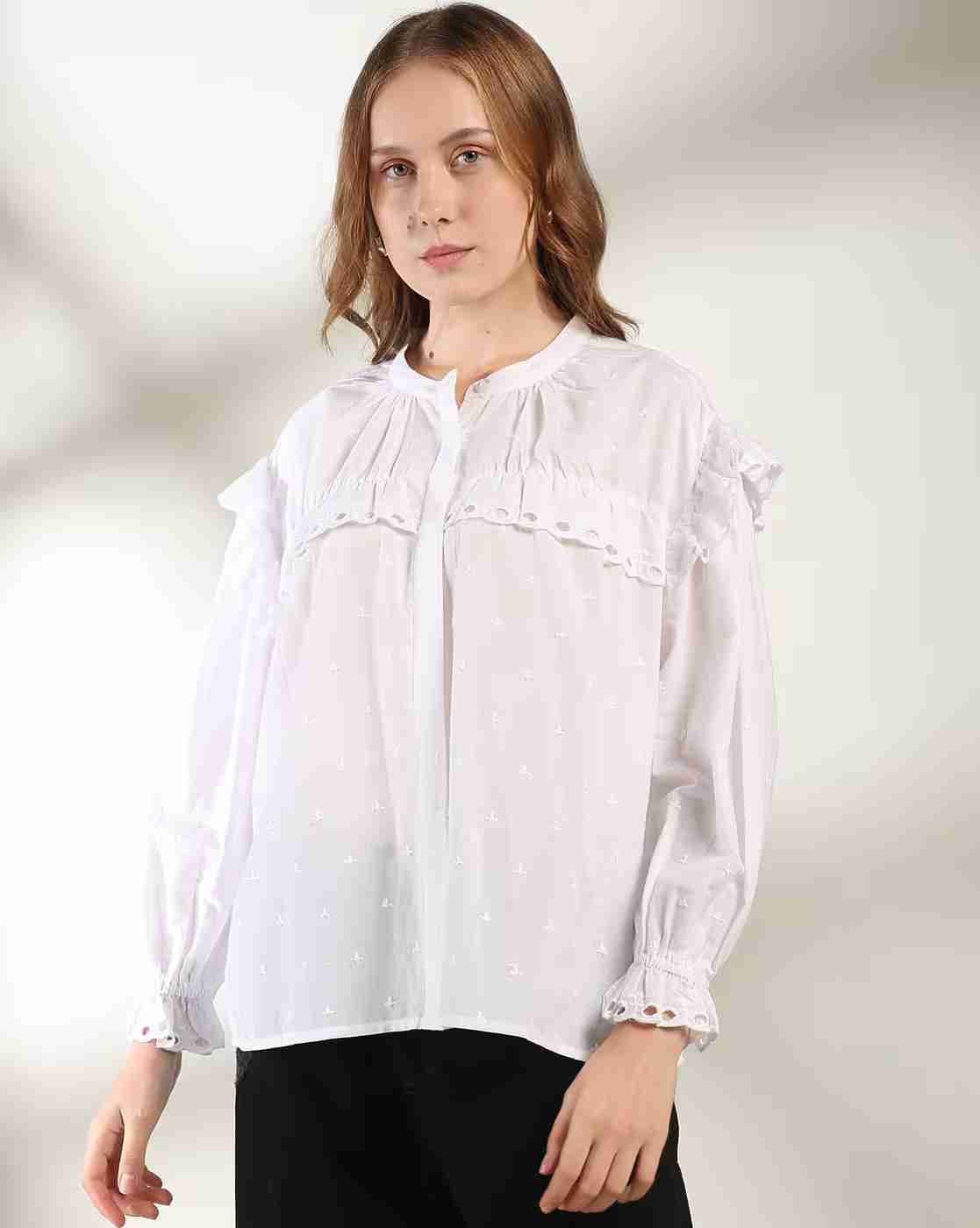 DNMX | Women Embroidered Relaxed Fit Cotton Shirt|1