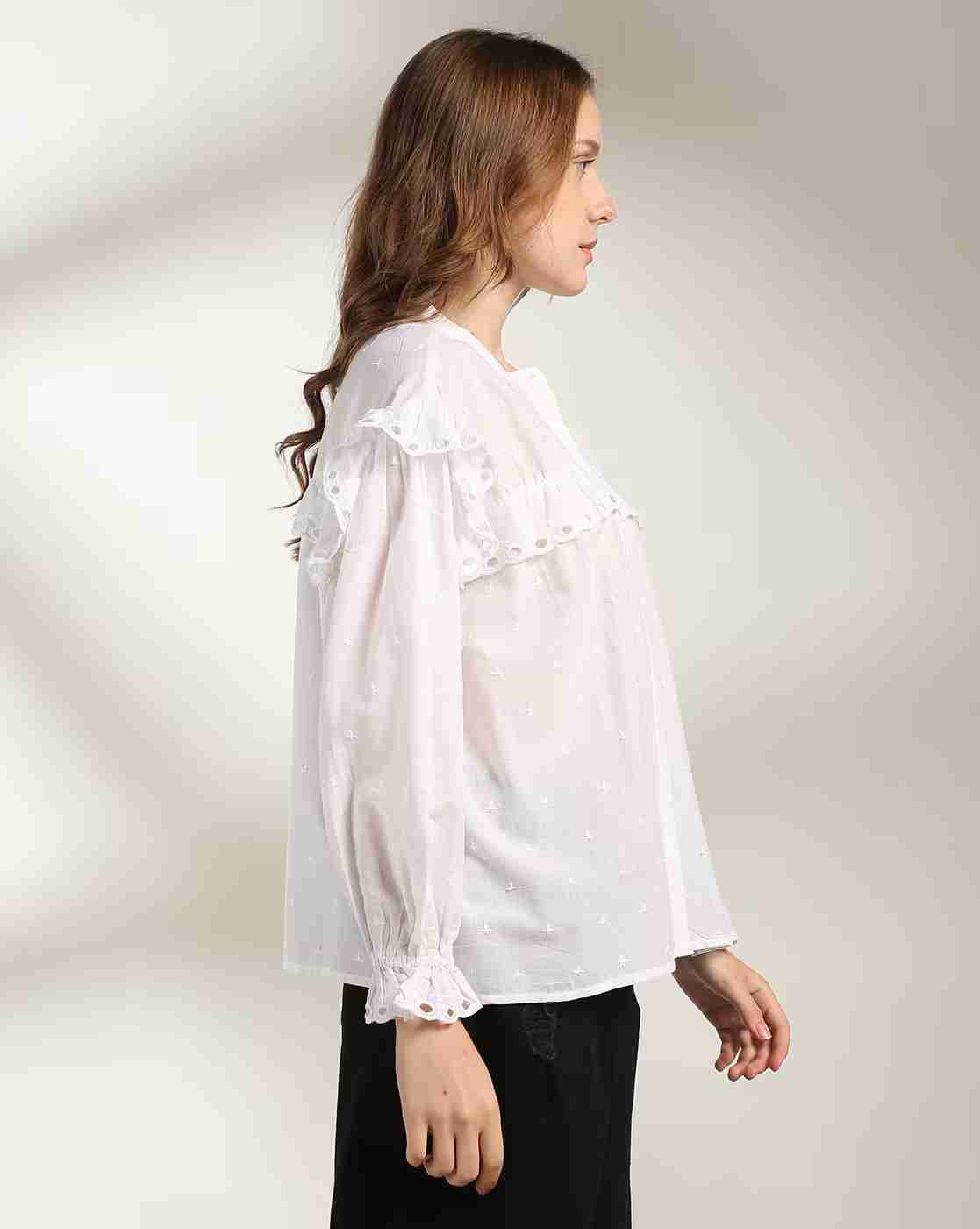 DNMX | Women Embroidered Relaxed Fit Cotton Shirt|2