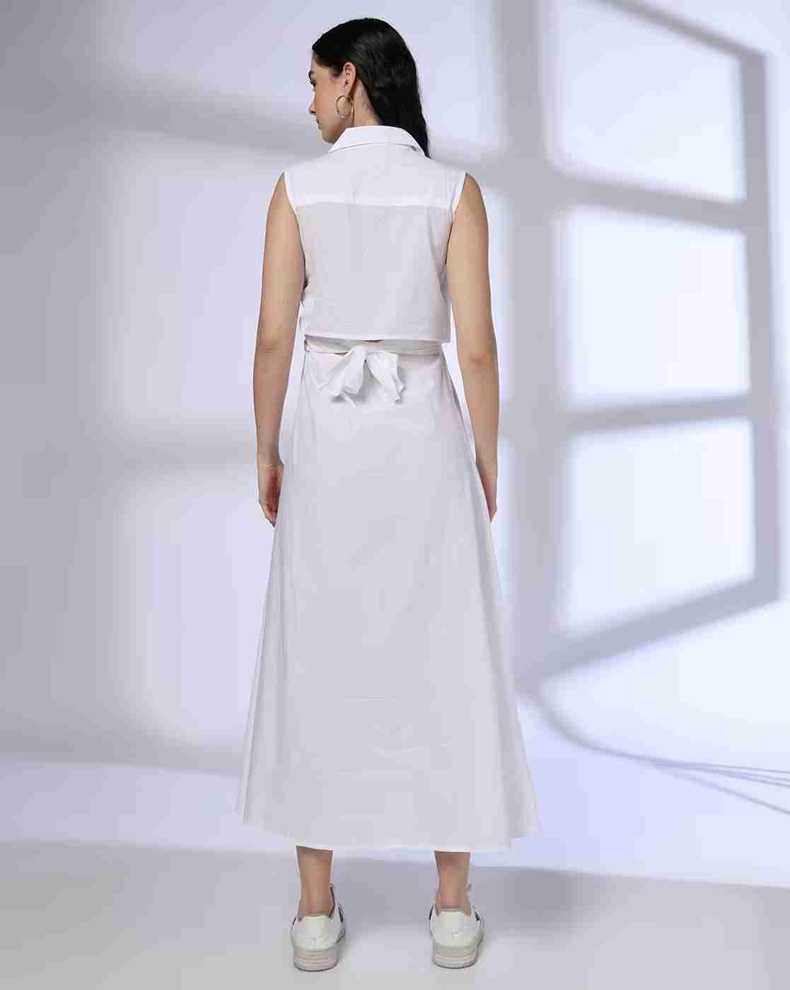 DNMX | Women Relaxed Fit Button Down Knotted Shirt Dress|2