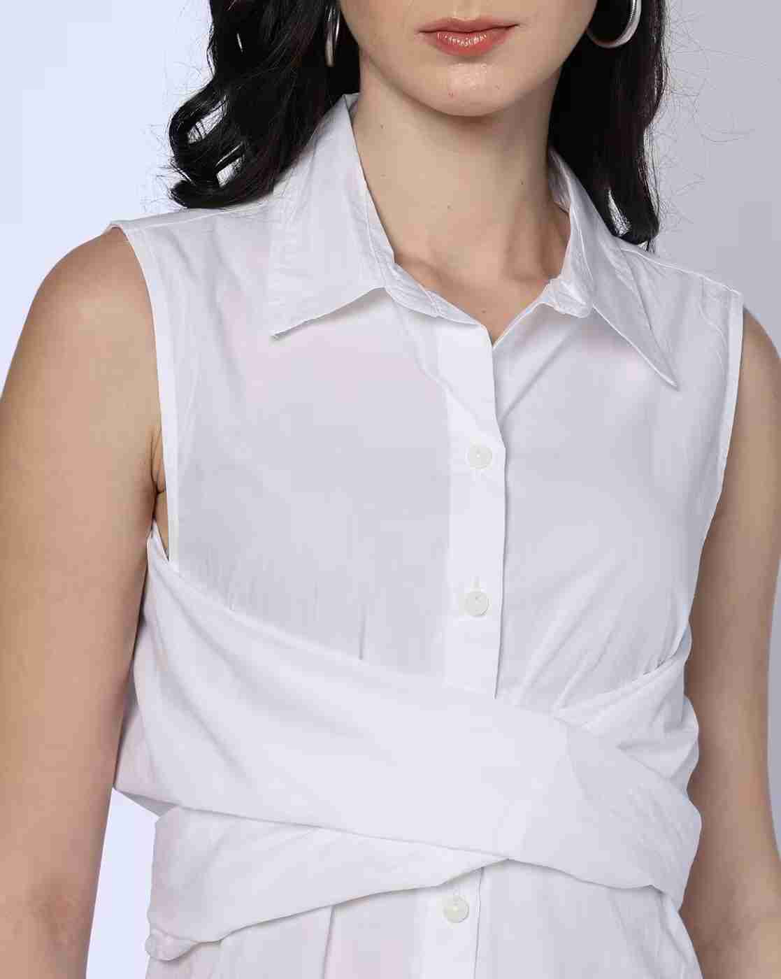 DNMX | Women Relaxed Fit Button Down Knotted Shirt Dress|3
