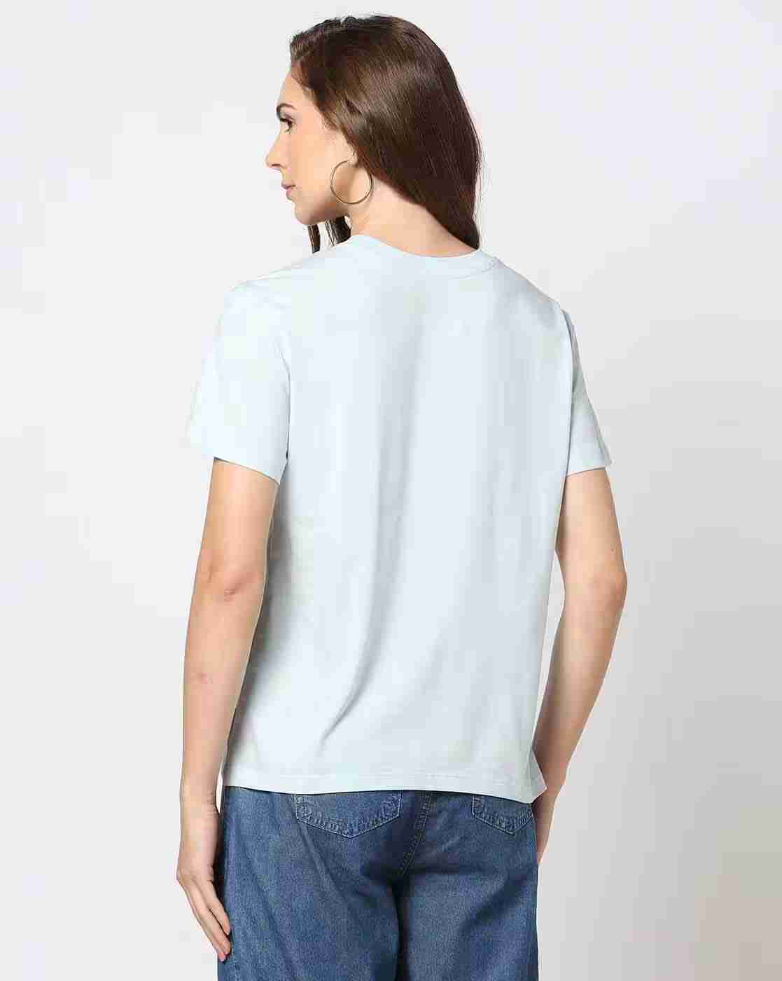 DNMX | Women Typographic Print Regular Fit Crew-Neck T-Shirt|2