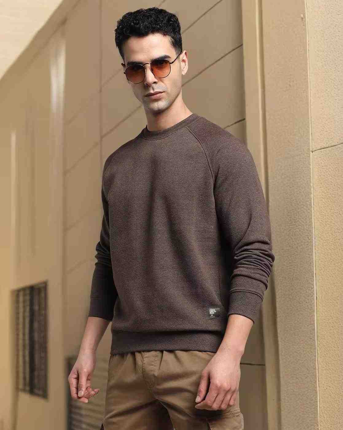Men Heathered Regular Fit Crew-Neck Sweatshirt