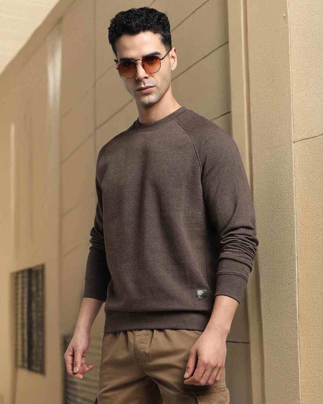 DNMX | Men Heathered Regular Fit Crew-Neck Sweatshirt|0