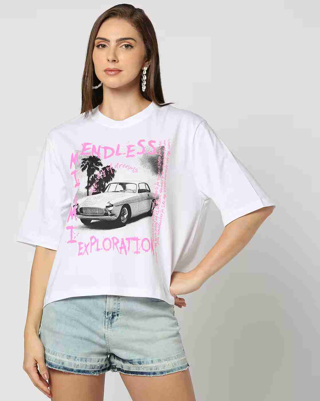 DNMX | Women Graphic Print Regular Fit Crew-Neck T-Shirt|0