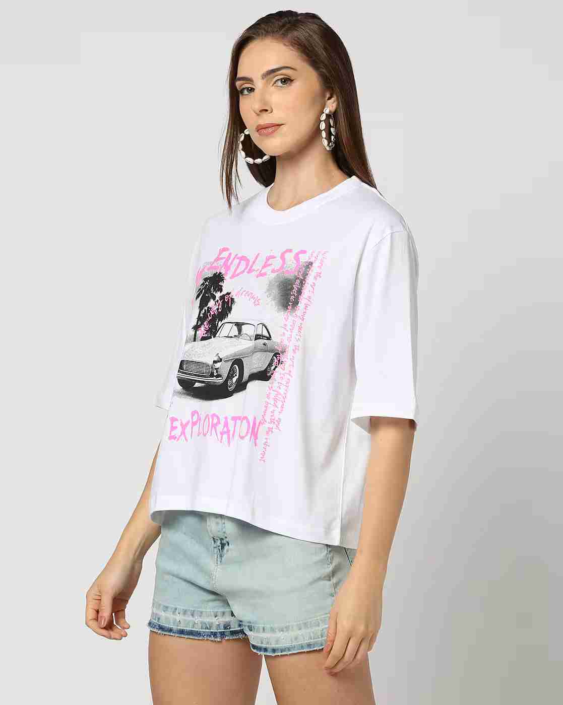DNMX | Women Graphic Print Regular Fit Crew-Neck T-Shirt|1