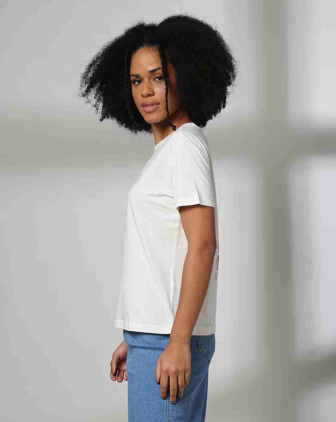 DNMX | Women Graphic Print Boxy Fit Crew-Neck Cotton T-Shirt|1