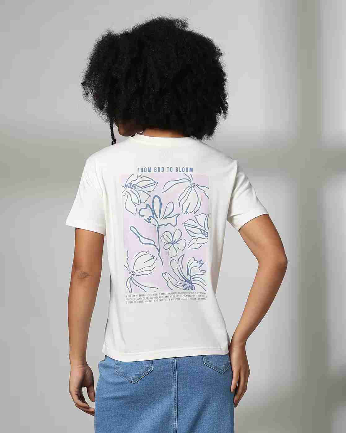 DNMX | Women Graphic Print Boxy Fit Crew-Neck Cotton T-Shirt|2