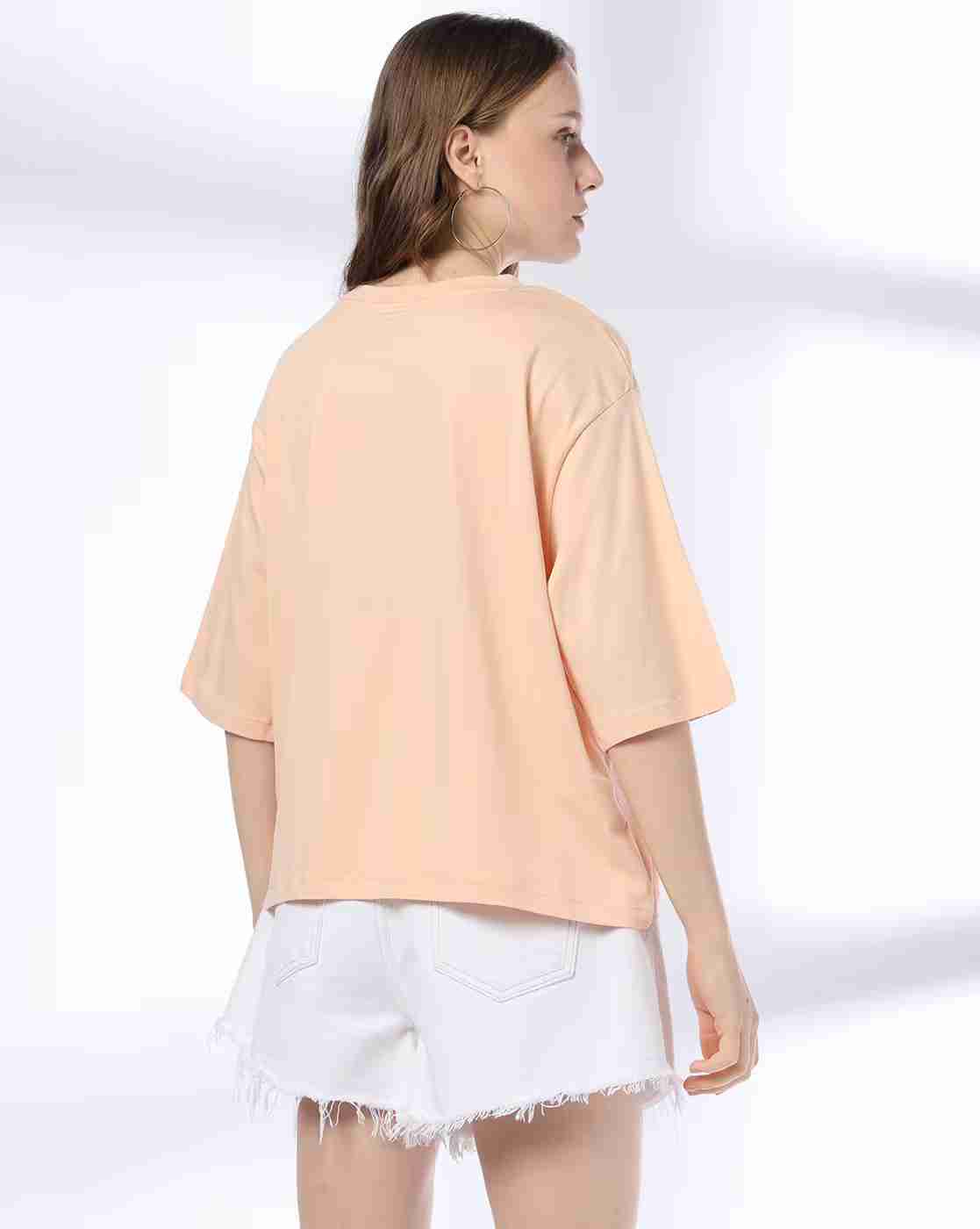 DNMX | Women Typographic Print Boxy Fit Round-Neck T-Shirt|2