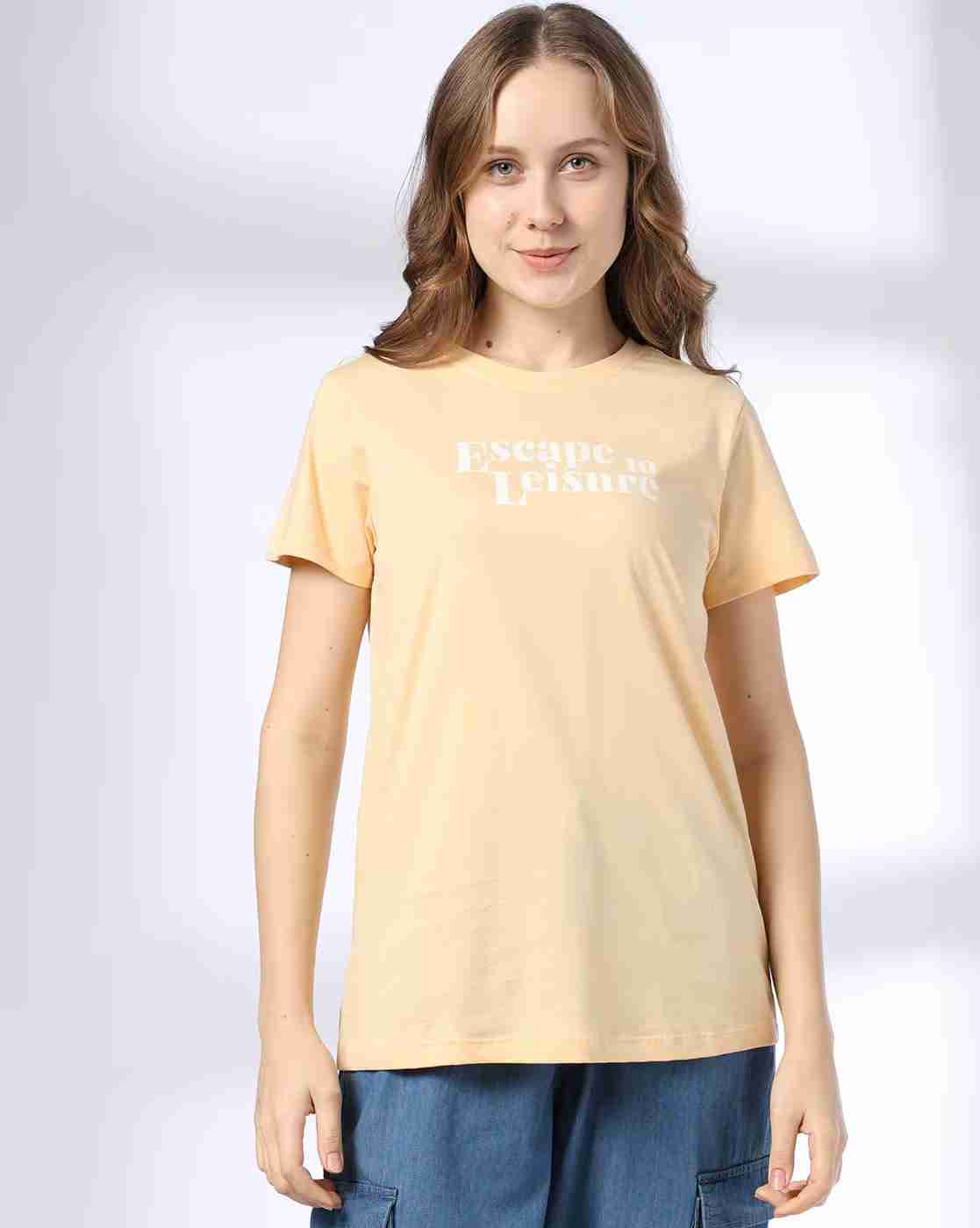 DNMX | Women Typographic Print Regular Fit Round-Neck T-Shirt|0