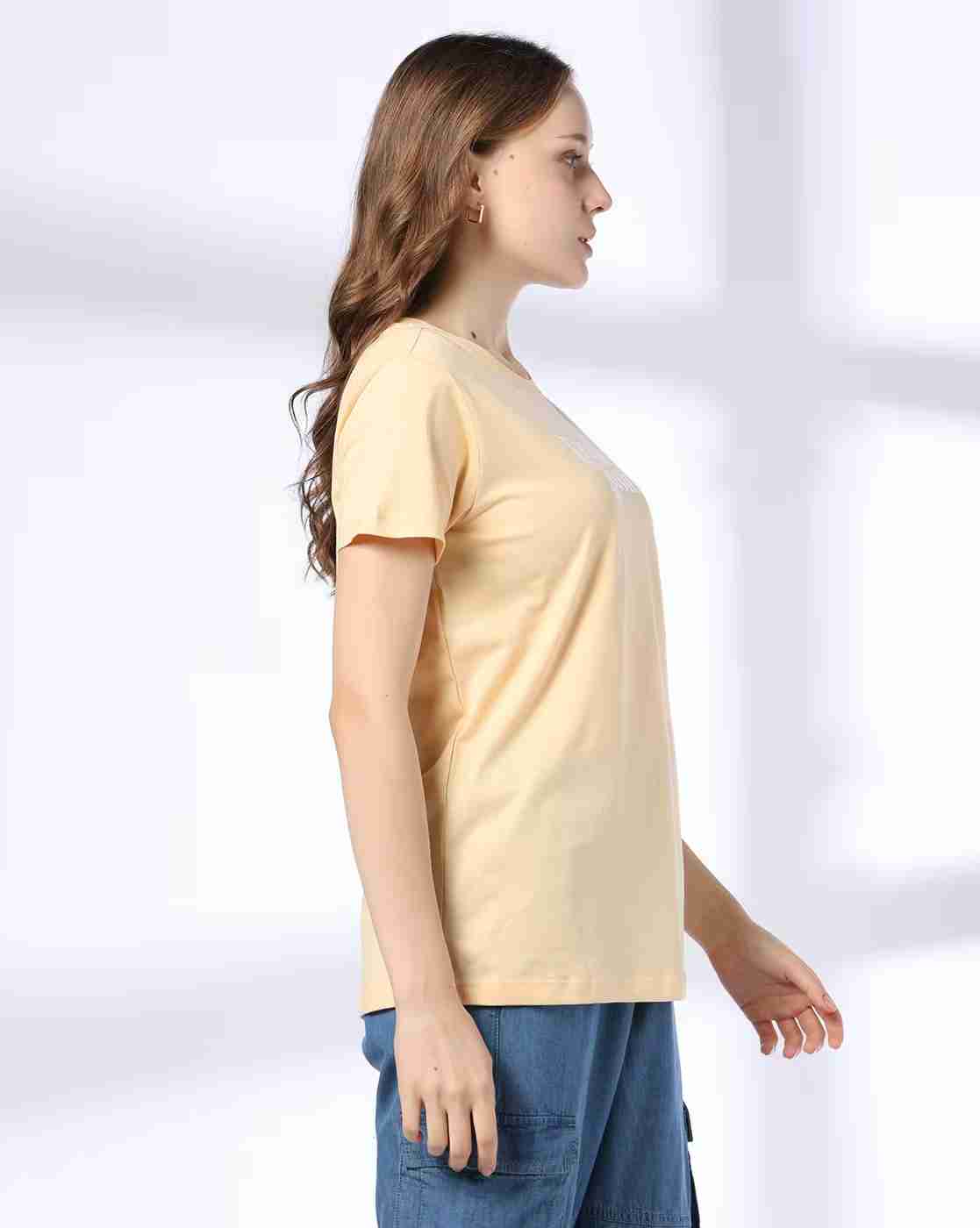 DNMX | Women Typographic Print Regular Fit Round-Neck T-Shirt|1