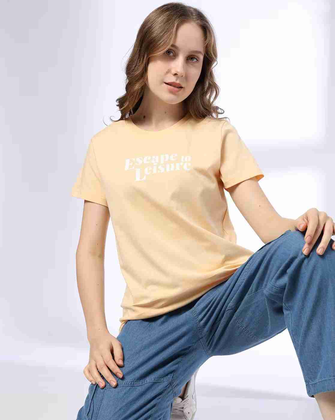 DNMX | Women Typographic Print Regular Fit Round-Neck T-Shirt|3