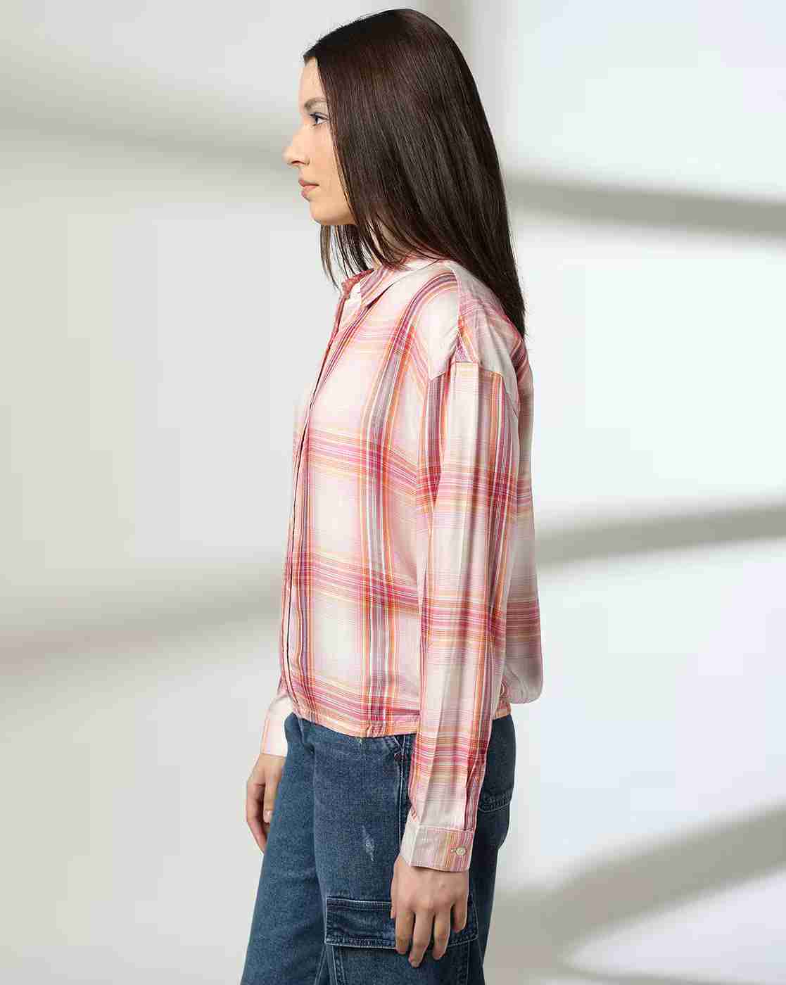 DNMX | Women Checked Elasticated-Waist Shirt|1