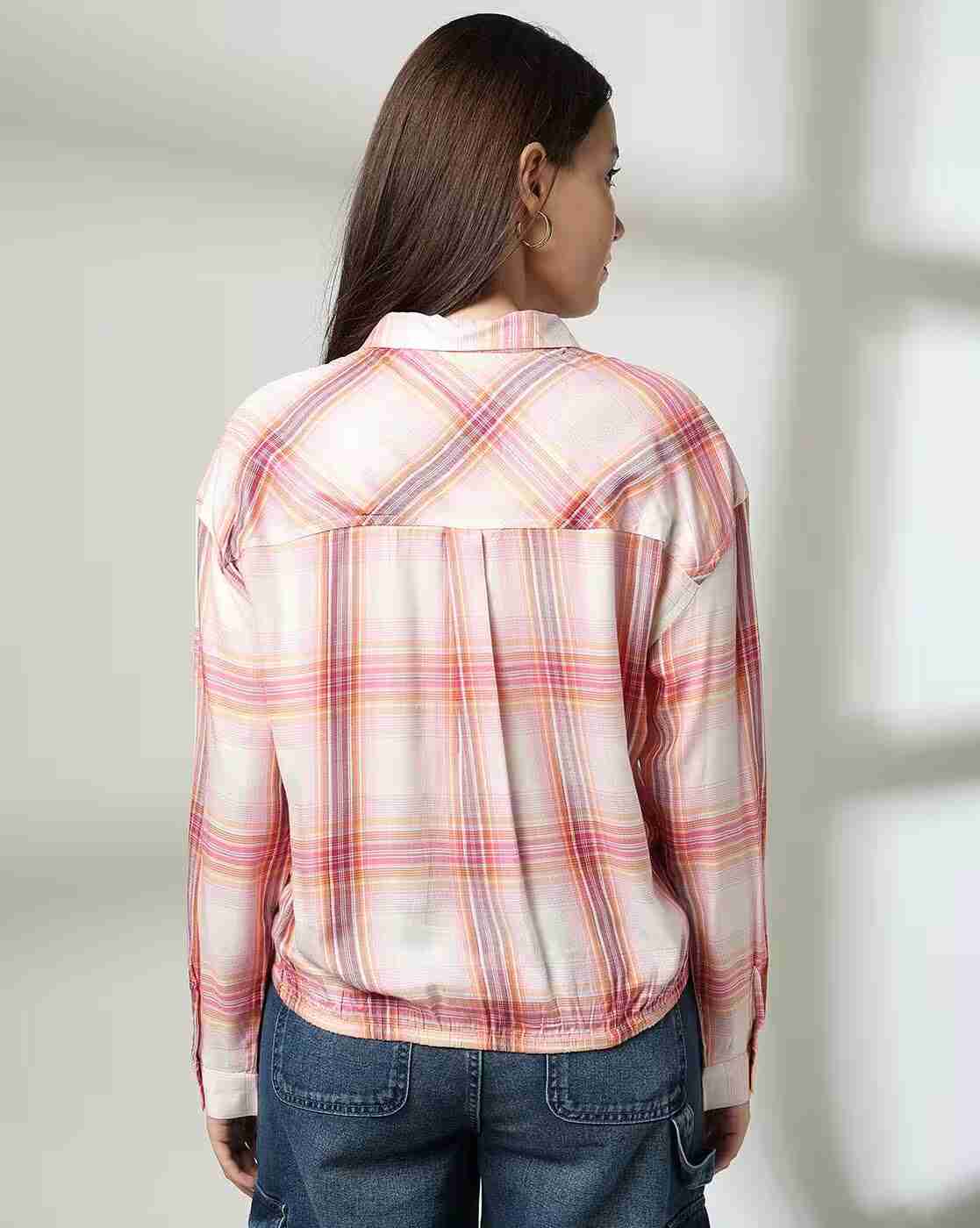 DNMX | Women Checked Elasticated-Waist Shirt|2