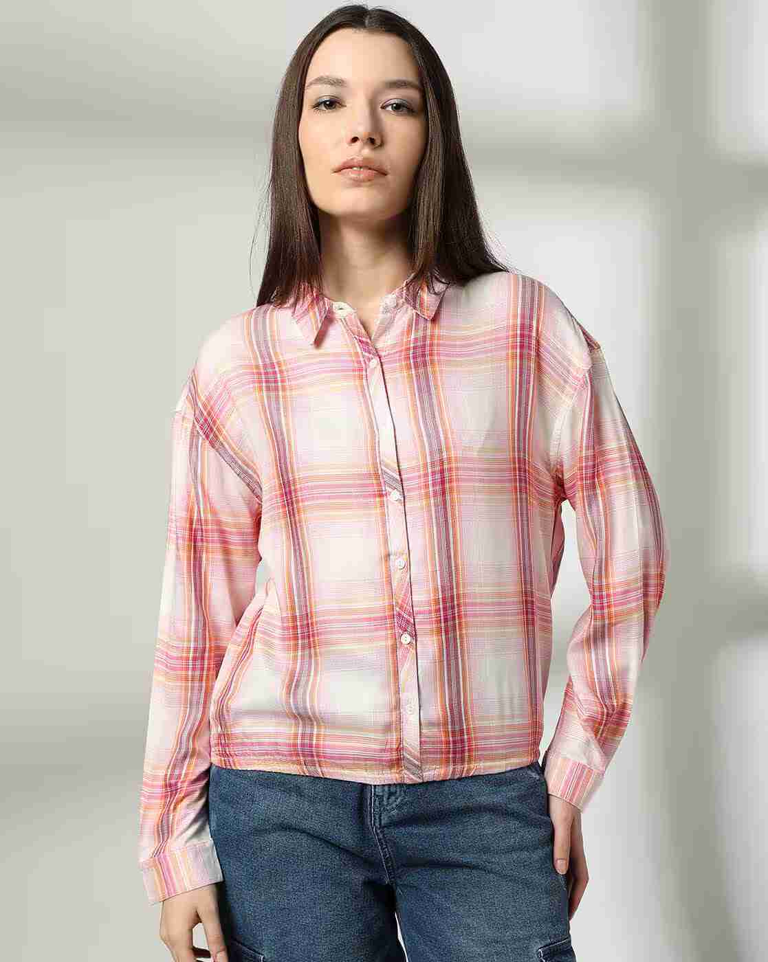 DNMX | Women Checked Elasticated-Waist Shirt|3