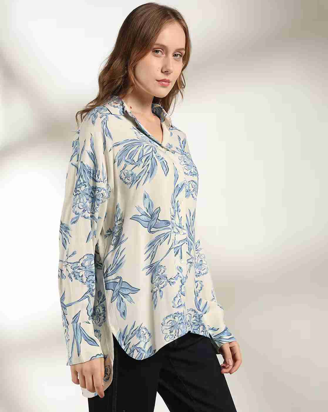 DNMX | Women Floral Print Boxy Fit Shirt|1