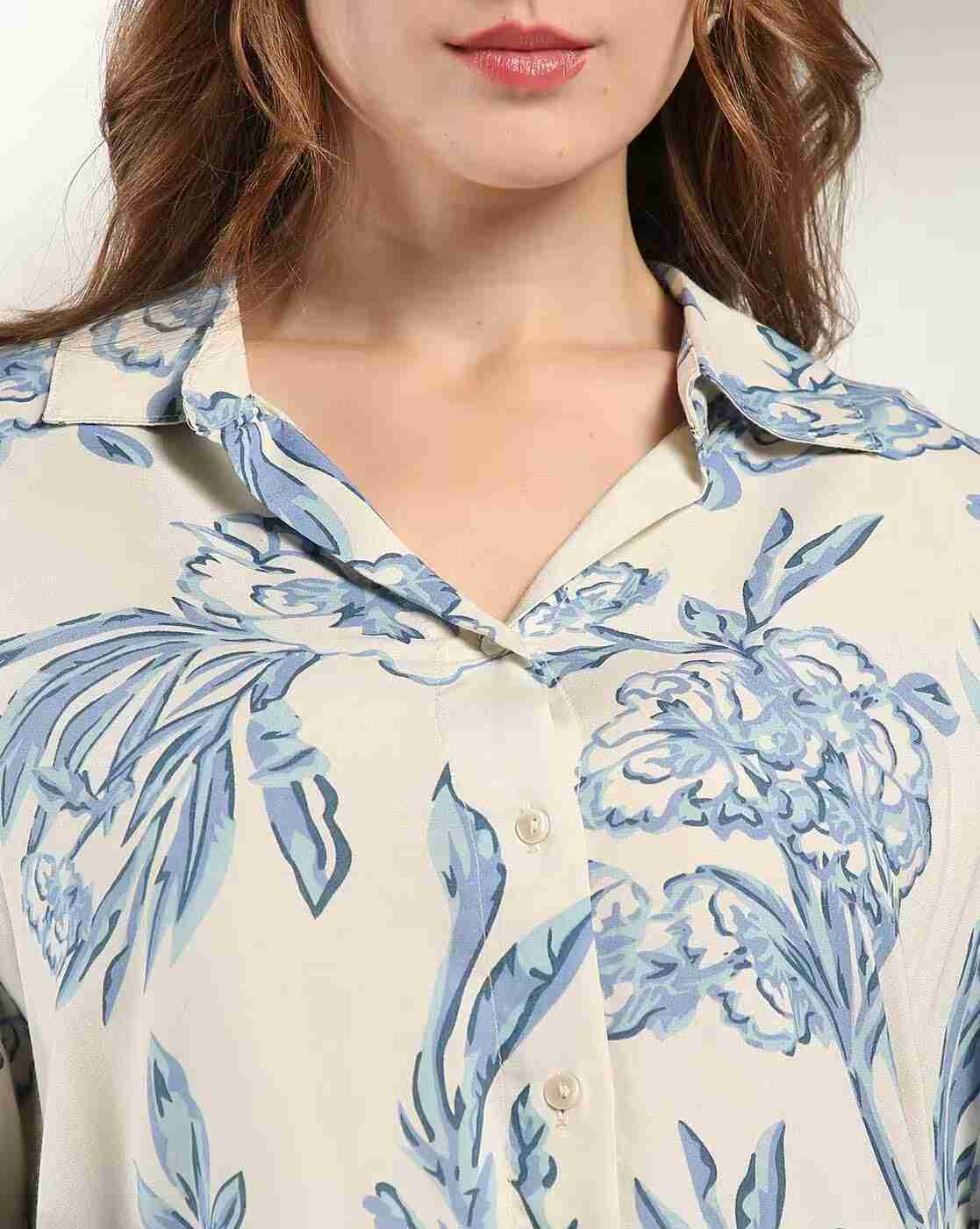 DNMX | Women Floral Print Boxy Fit Shirt|3