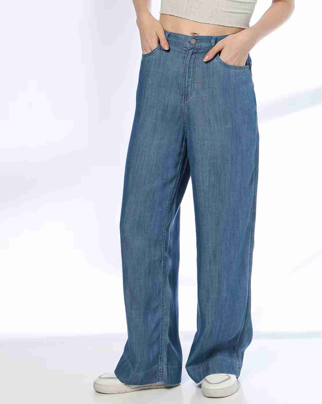 DNMX | Women Lightly Washed Wide-Leg Jeans|0