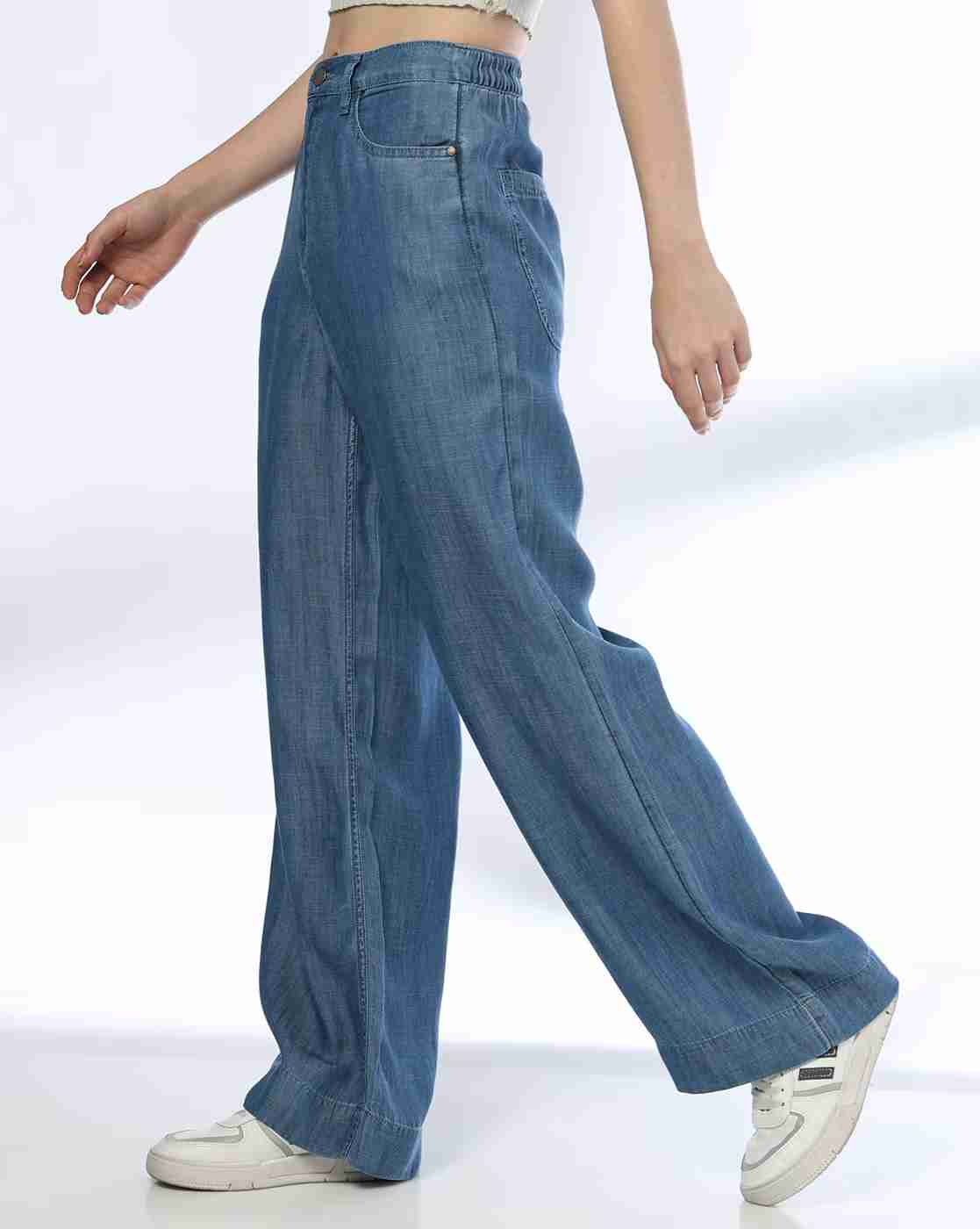 DNMX | Women Lightly Washed Wide-Leg Jeans|1