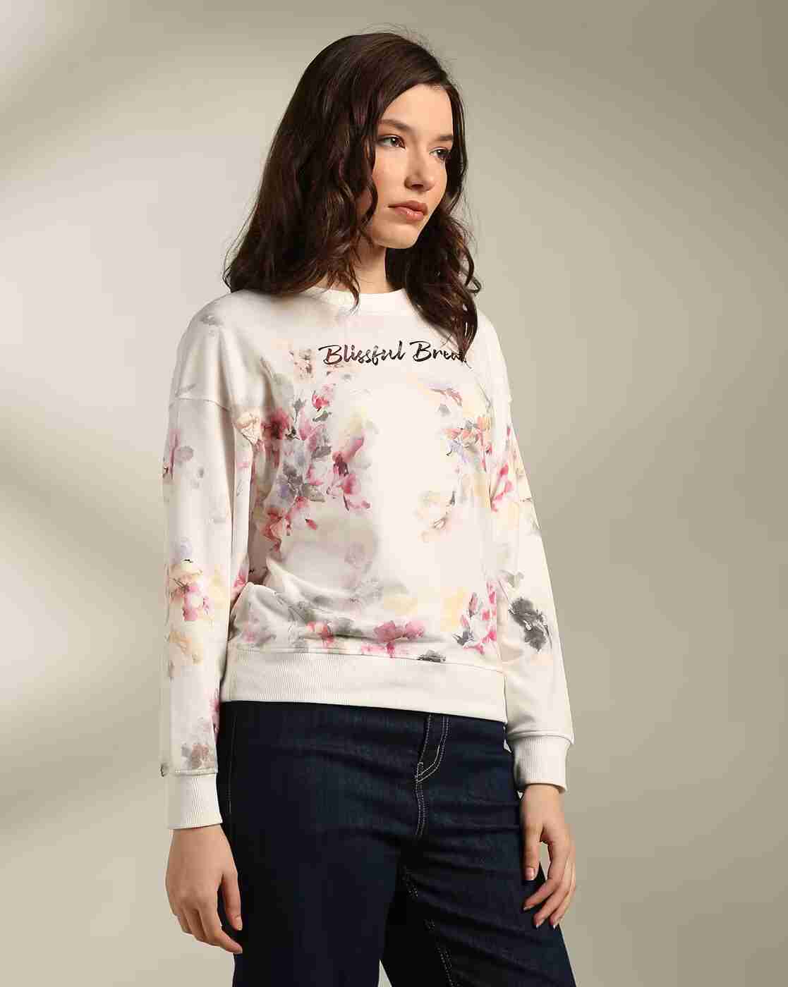 DNMX | Women Floral Print Relaxed Fit Sweatshirt|1