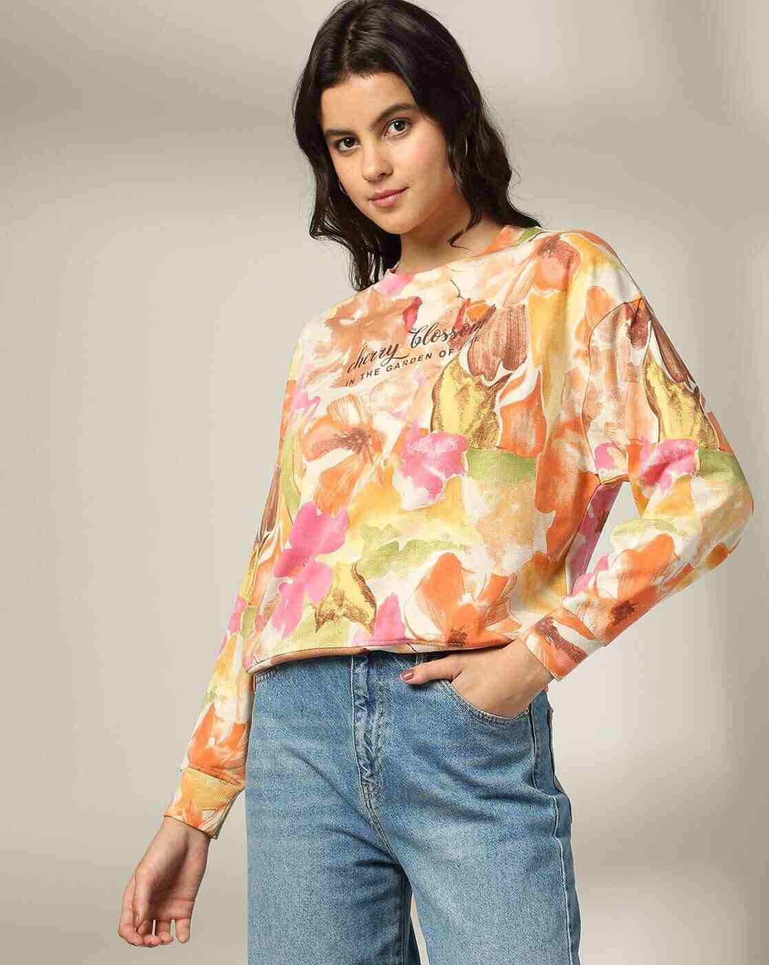 DNMX | Women Floral Print Relaxed Fit Cotton Sweatshirt|0