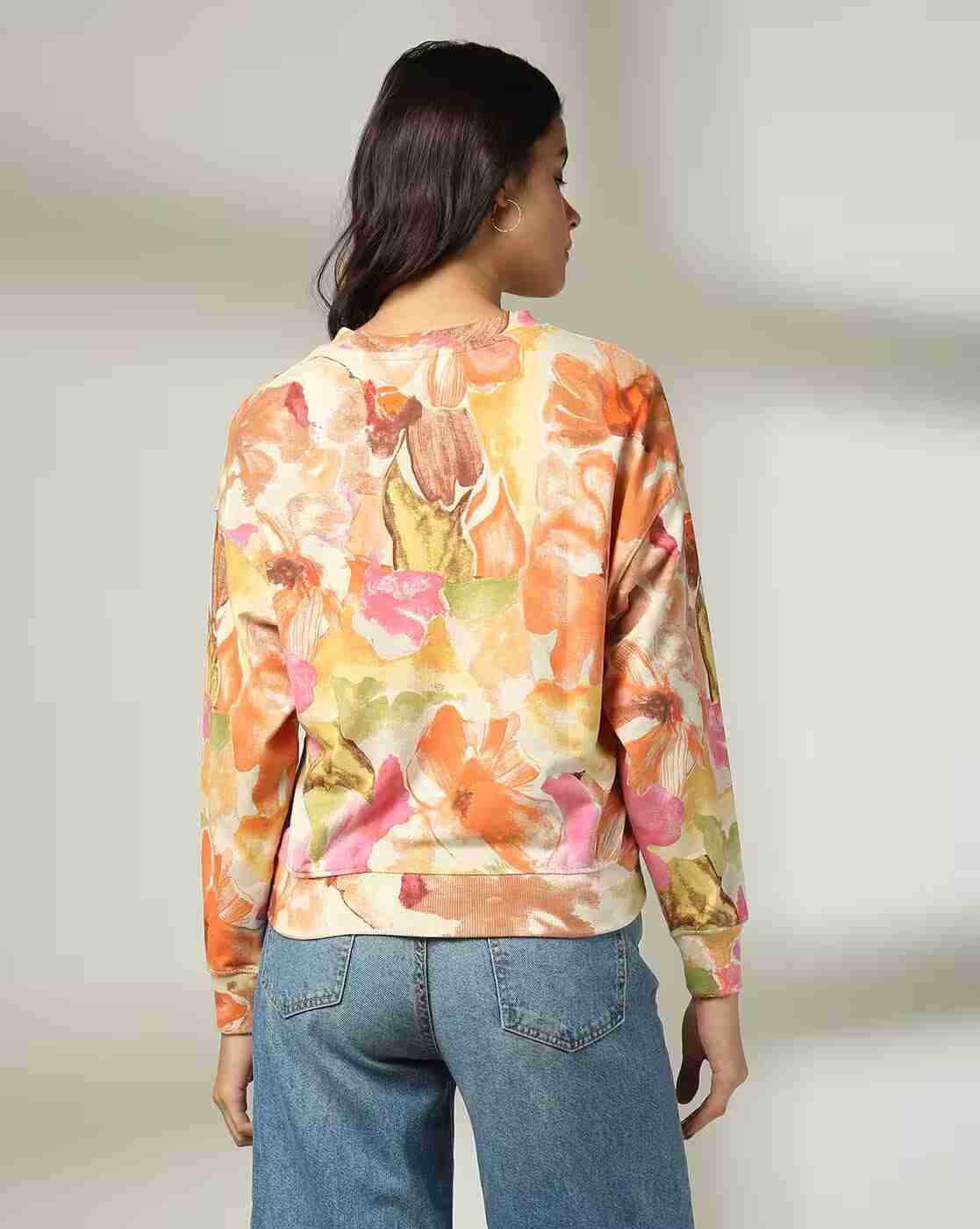 DNMX | Women Floral Print Relaxed Fit Cotton Sweatshirt|2